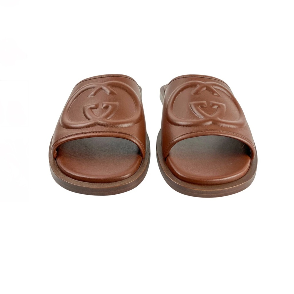NIB/NWT Gucci Brown Leather Slide Sandals - Picture 5 of 6